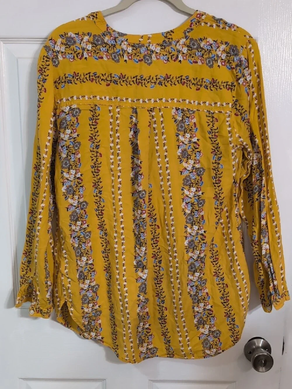 Old Navy Mustard Yellow Floral Stripe Tunic Blouse - Picture 3 of 3